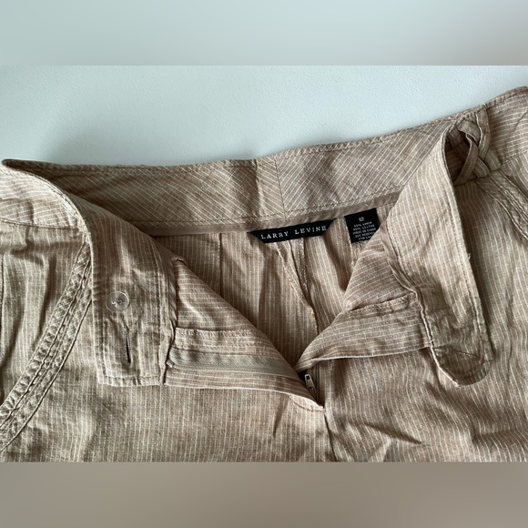 Larry Levine Linen Blend Tan & White Pinstripe Pants Size 12 Cropped Capri - Picture 6 of 8